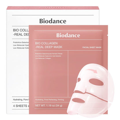 BIODANCE Bio-Collagen Real Deep Mask, Hydrating Overnight Hydrogel Face Mask, Pore Minimizing, Elasticity, Plumping, Travel Essentials & Self Care Gifts for Women, Korean Skin Care - 34g x 4Pcs