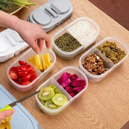 2 Compartment Food Storage Container with Lid (Pack of 1) | Color : Multicolor